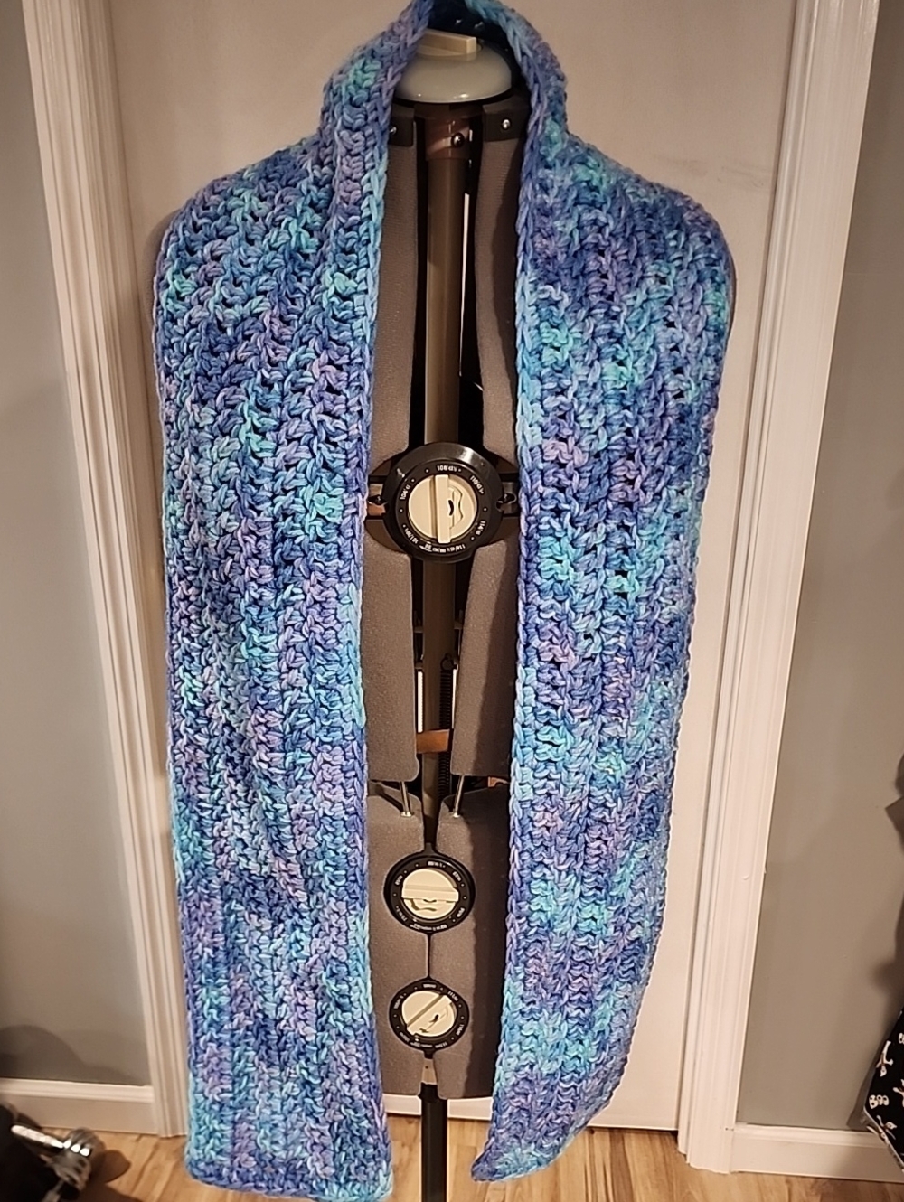 Hand Crafted Blue and Teal Chunky Crochet Scarf Wrap